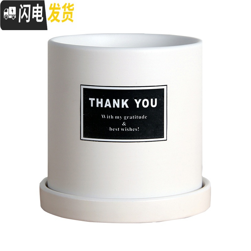 三维工匠简约圆柱ins北欧风格带托盘室内沙漠 哑光白(MINI)防水贴纸 小号&middot;口径10cm高11花盆容器