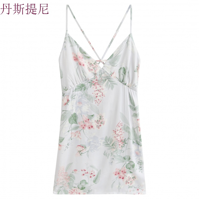 无袖睡裙女夏天交叉带睡衣裙美背性感可外穿超薄款冰丝感长款