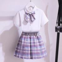 女童套装jk制服学院风2021夏装新款小女孩秋季儿童裙子衬衫两件套 紫色JK套装 收藏送蝴蝶结[送中袜] 110cm