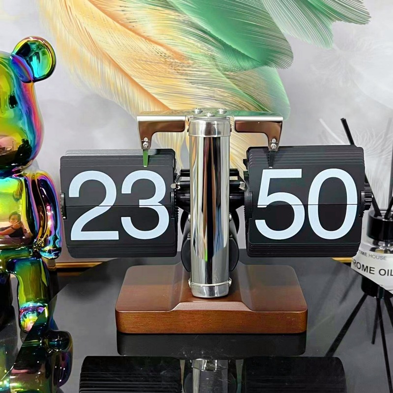 欧式自动翻页钟复古简约家居客厅座钟小天平机械自动翻页时钟【3】 方形凸底座24小时不锈钢黑页