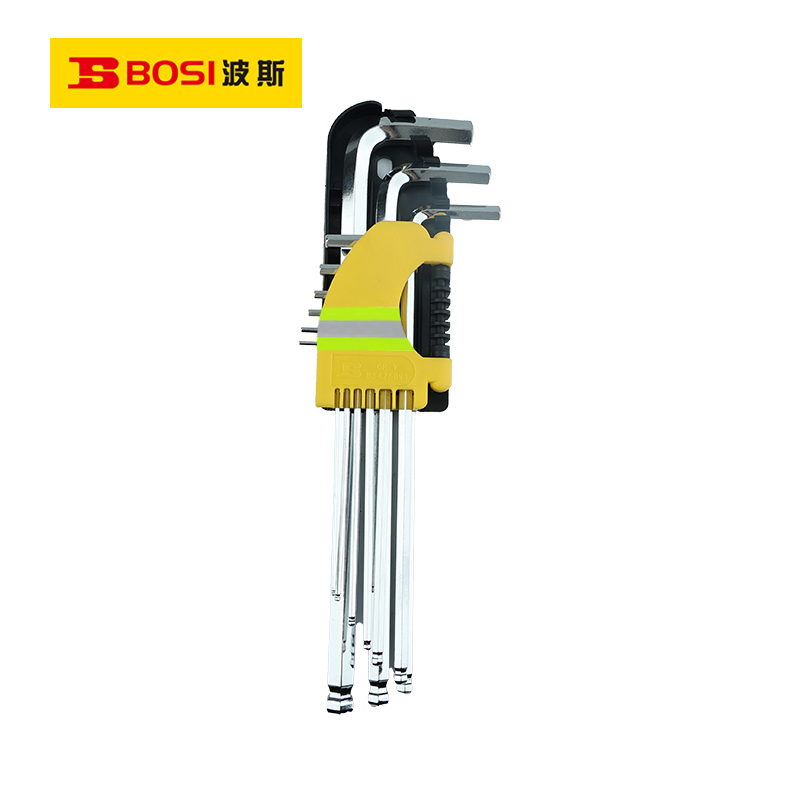 波斯(BOSI) 荧光系列九件套镜面球头内六角扳手 特长1.5~10mm 套高清大图