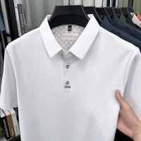 夏季新款含桑蚕丝男士短袖T恤2025薄款翻领Polo衫男装纯色衣服 2XL 白色