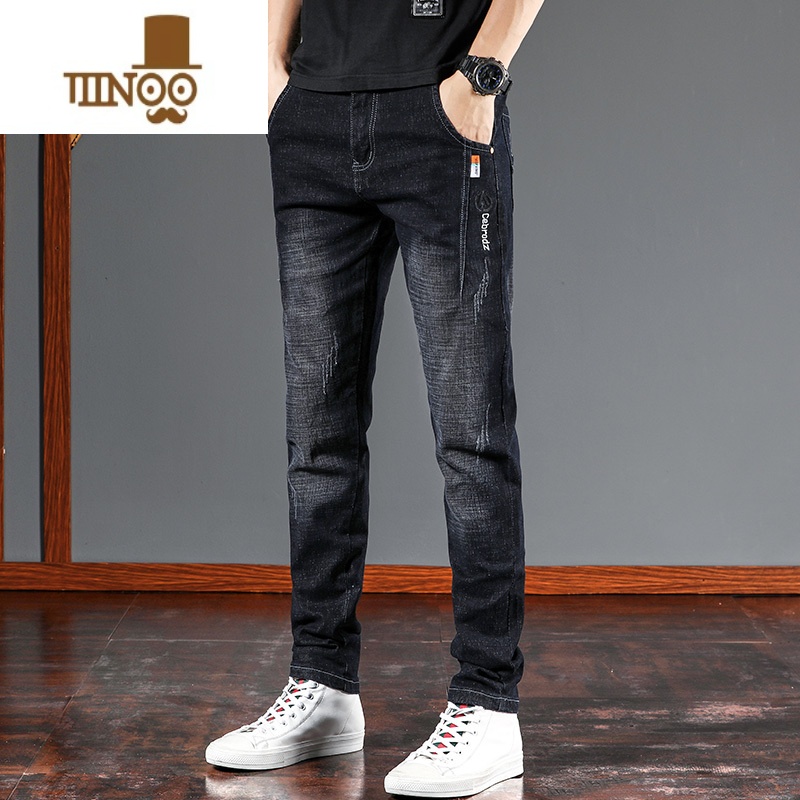 YANXU牛仔裤男2023夏季薄款弹力修身小脚直筒潮牌百搭休闲长裤男装高清大图