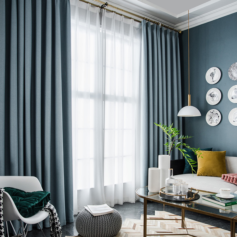 挂钩人字纹窗帘加厚打孔窗帘飘窗客厅帘子遮阳布纯色轻奢卧室挂钩窗帘
