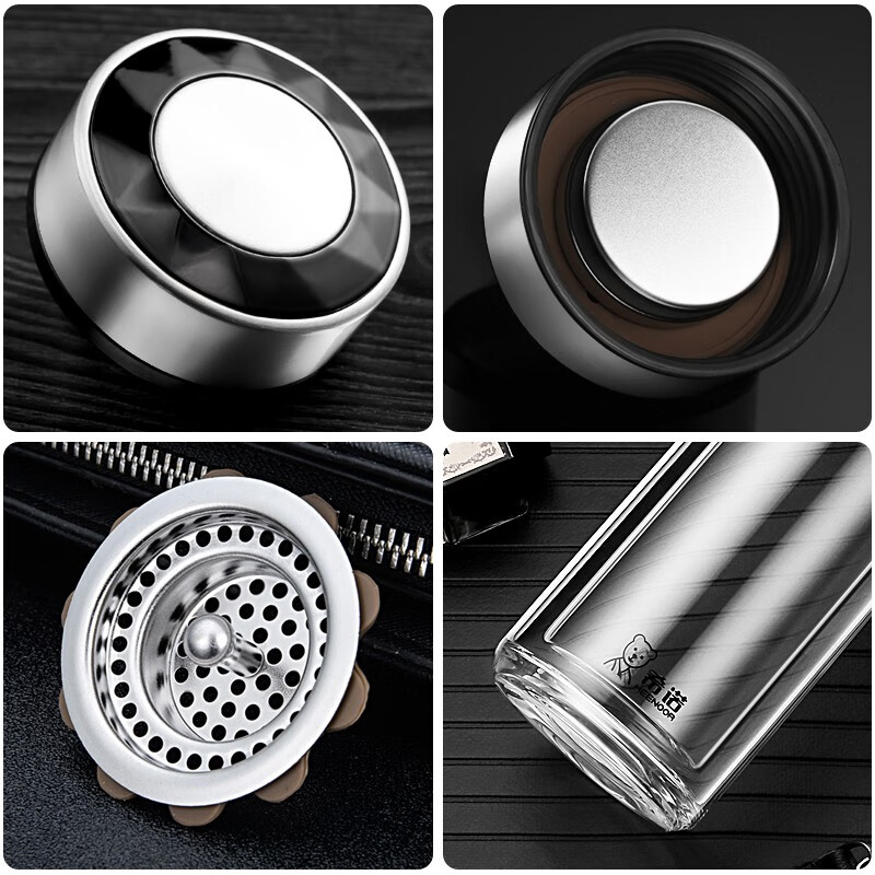 希诺(HEENOOR)带滤网双层玻璃杯260ml-XN-7071高清大图