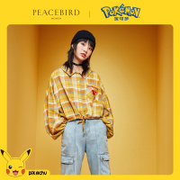 【宝可梦联名】太平鸟蝙蝠袖格子衬衫女秋冬2019新长袖娃娃领衬衣