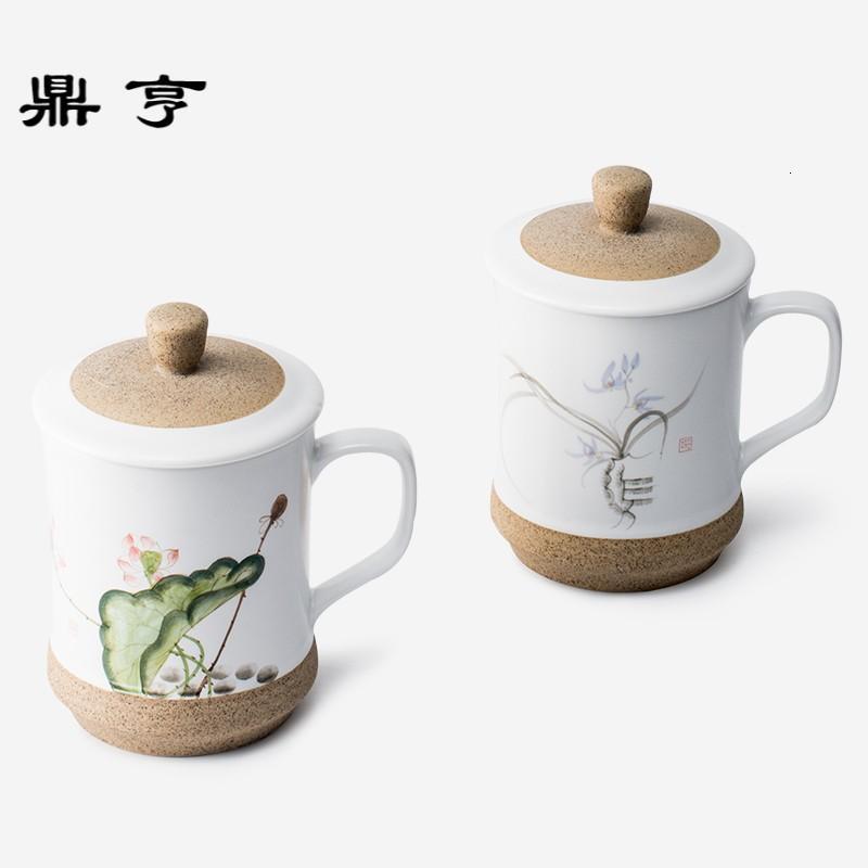 鼎亨中式陶瓷茶杯带盖手绘直身马克杯办公室家用泡茶杯礼品杯水杯