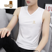 YANXU2022莫代尔男士V领背心宽肩坎肩无袖t恤冰丝内穿0打 XL120-135斤 200011-白色