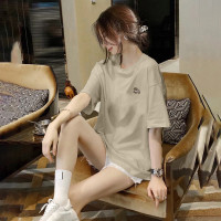 2024女圆领左胸硅胶图案净色短袖T恤简约百搭气质显瘦时尚潮_282236 驼色 S