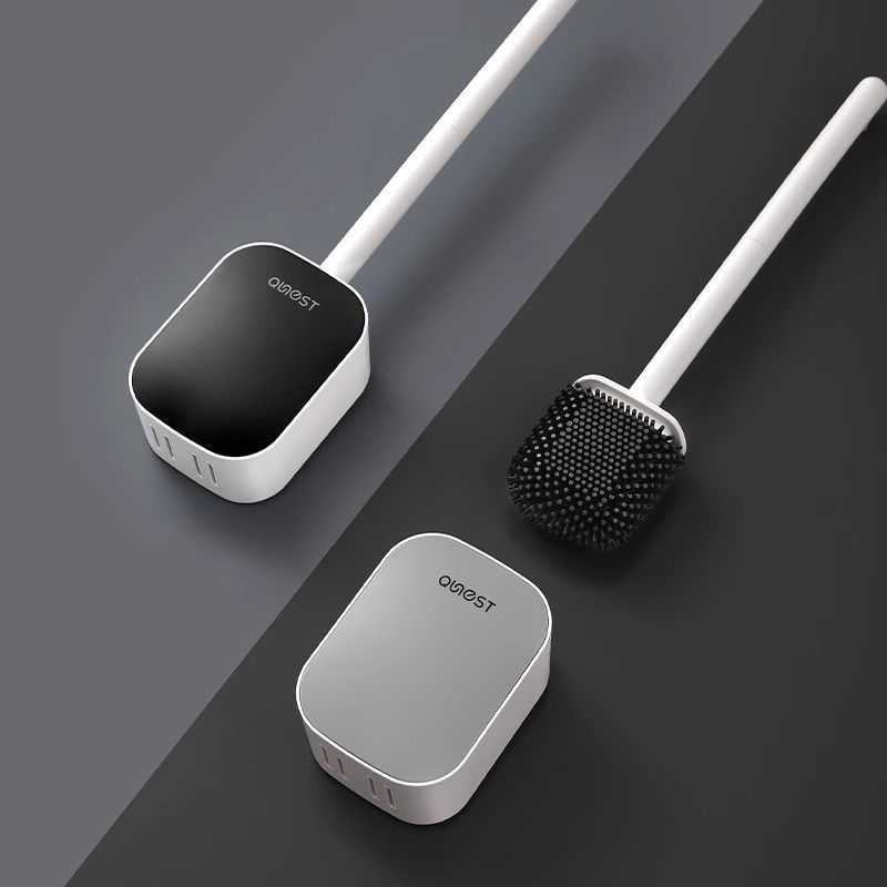 加厚硅胶马桶刷家用无死角2024新款洗厕所刷壁挂卫生间洁厕神器-深灰疏通器+马桶刷;多功能无死角