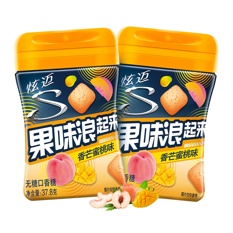 [王一博代言]炫迈(Stride) 无糖口香糖果味浪起来37.8g(香芒蜜桃味)(新旧包装随机发出)