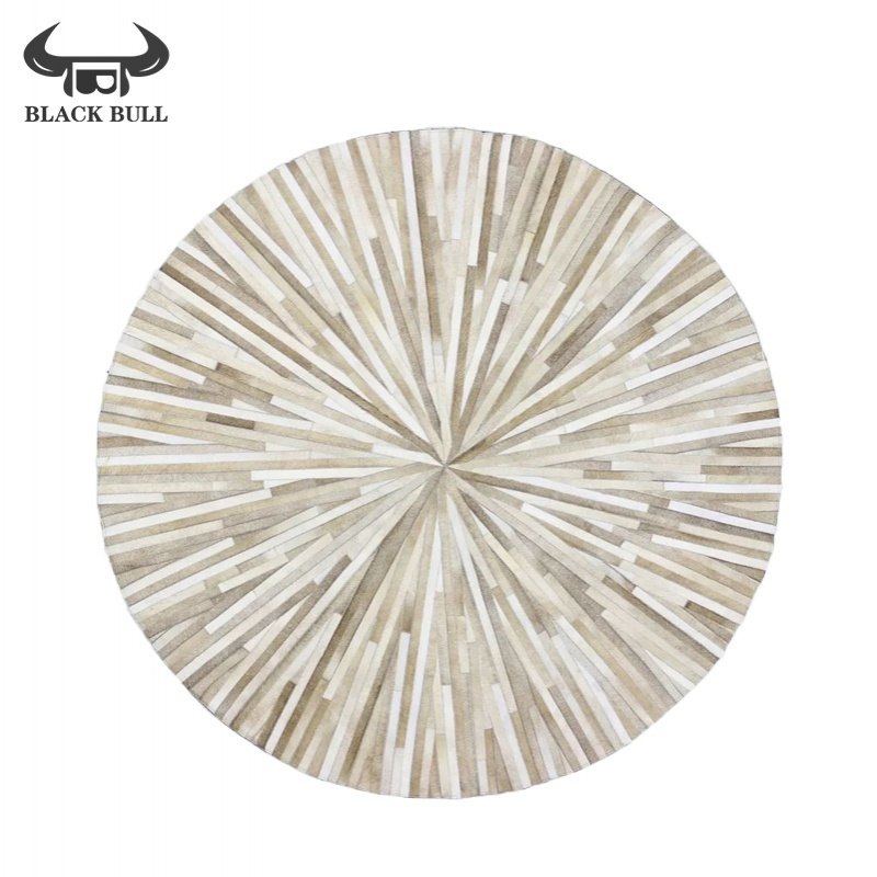 美帮汇北欧美式现代简约牛皮拼接地毯垫房 入户电脑椅卧室圆形ins 杏白色NPYZ-10(圆形) 1500MM&times;1500MM