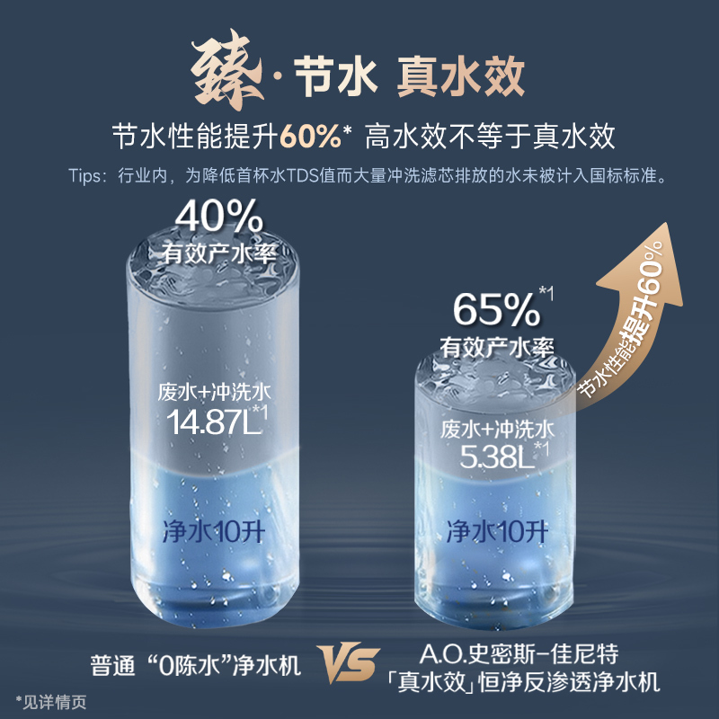 AO史密斯佳尼特[25年新升级]蓝鲸真水效净水器家用厨下式直饮净水机净饮机1000G CR2500AE1 国家补贴