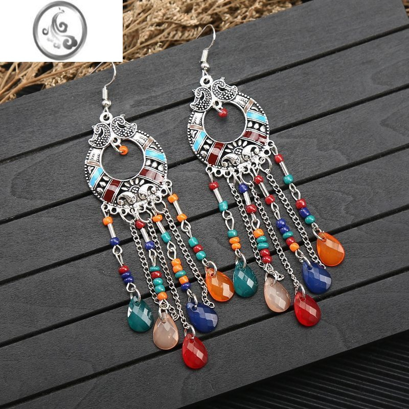 jimi藏式耳钉民族风耳饰藏族配饰耳坠旅游宫廷风长款游玩耳夹无耳洞女