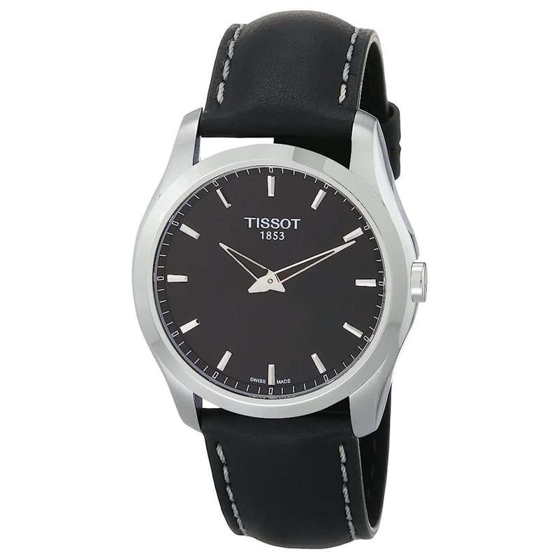 TISSOT男表商务休闲皮带黑盘不锈钢表壳石英腕表T0354461605102高清大图
