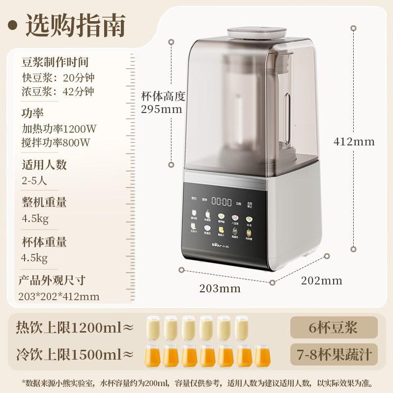 小熊(Bear)家用破壁机可拆刀洗1.5L轻音榨汁机辅食机豆浆机全自动免煮3-4人免洗破壁机G12F8高清大图