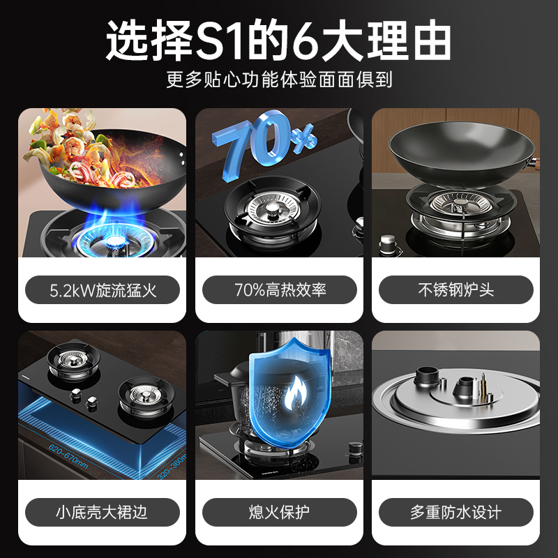 迅达燃气灶双灶家用节能灶70%能效猛火灶S1天然气高清大图