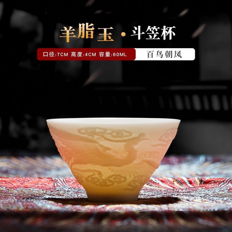 华普思陶瓷茶杯主人杯羊脂玉功夫茶具品茗杯白瓷泡茶杯茶香高颜值 龙杯—禅定杯60ML 4只装高清大图