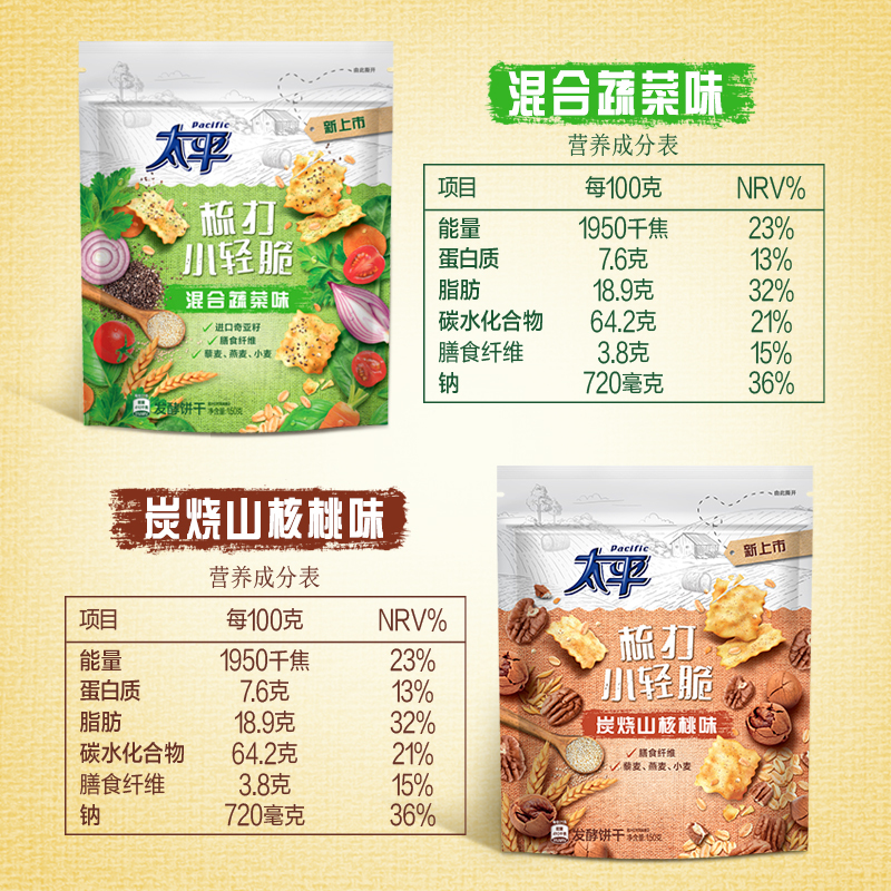 (2件8折)亿滋太平梳打 小轻脆 咸味苏打饼干零食 蔬菜奇亚籽味 150g