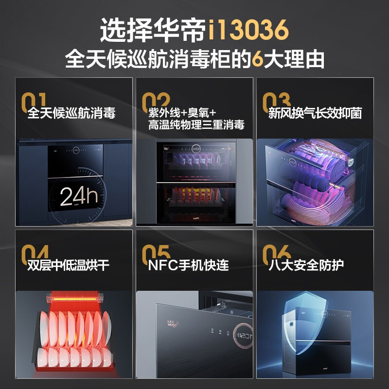 华帝(vatti)100升嵌入式消毒柜家用碗柜智能厨房碗筷餐具消毒机 臭氧+紫外线双重消毒二星级标准自动烘干i13035高清大图