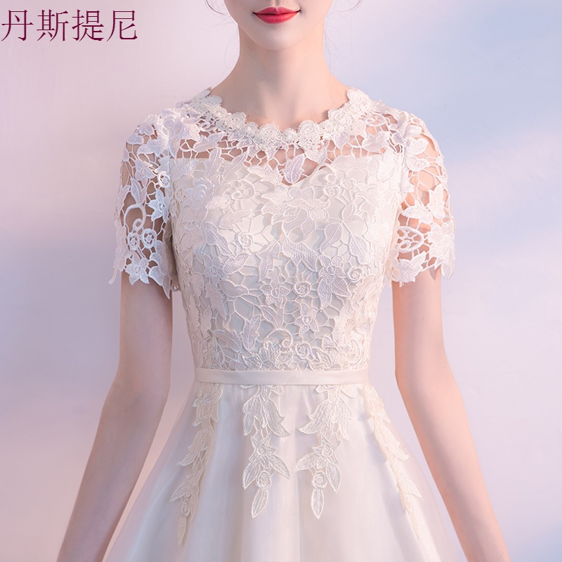 晚礼服女2018新款香槟色蕾丝短款显瘦宴会洋装小礼服伴娘连衣裙秋