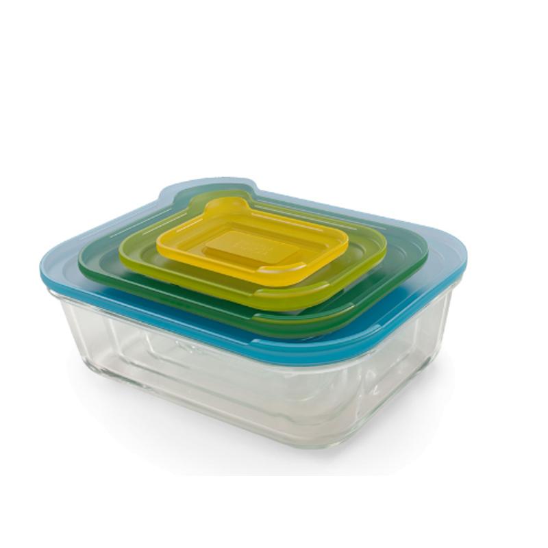 [食物保鲜]英国Joseph Joseph 保鲜盒可微波玻璃密封饭盒 易收纳彩色密封盒 4件套