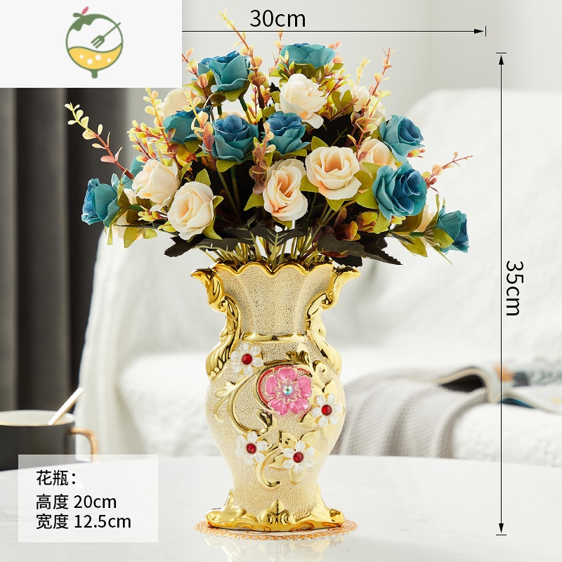 YICHENG陶瓷花瓶客厅插花欧式摆件创意家居装饰品干花仿真花房间桌面花瓶
