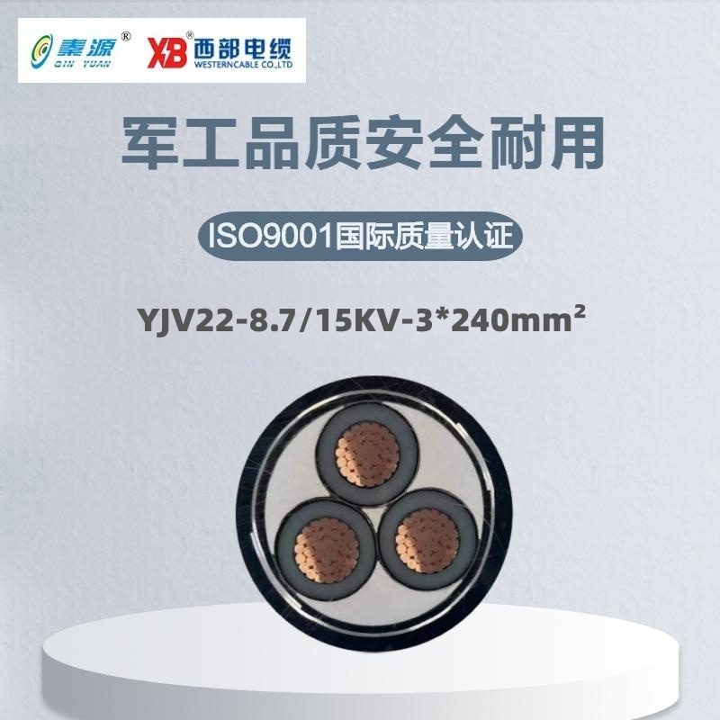 秦源牌 YJV22-8.7/15KV-3*240mm²铜芯钢带铠装阻燃电力电缆 元/米 定制商品 联系客服 黑色 YJV22-8.7/15KV-3*240mm²