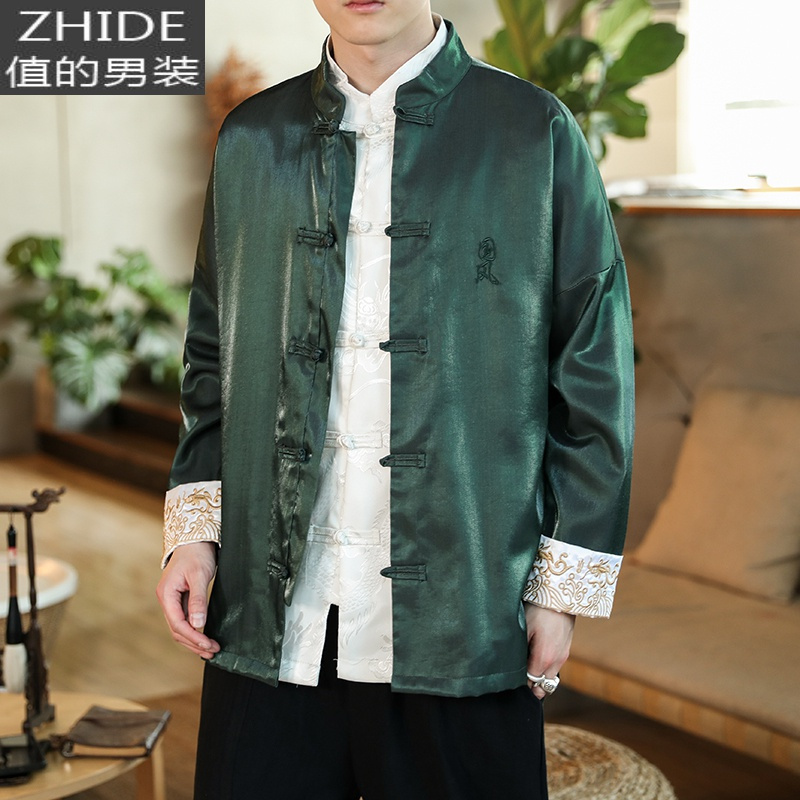 suntek春季复古唐装男青年潮流中式立领盘扣汉服外套大码古风居士服