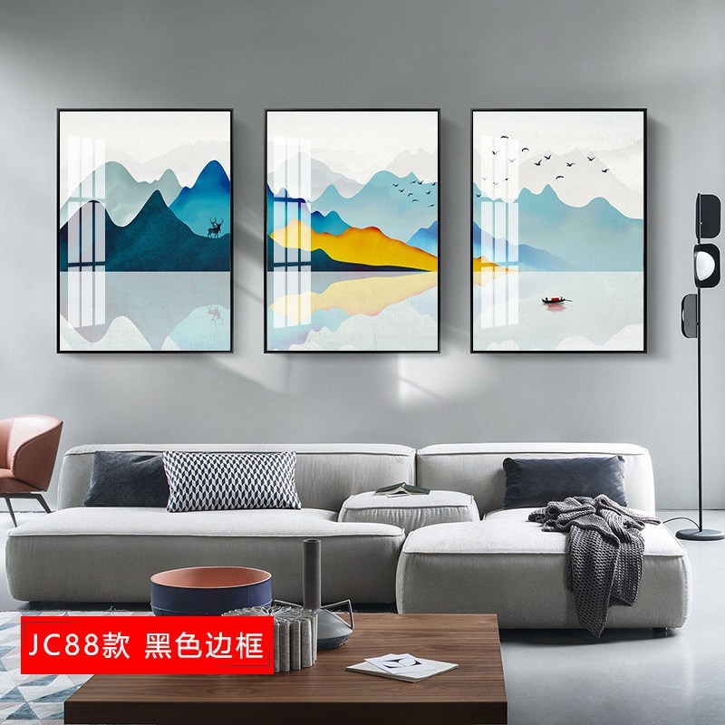 北欧客厅装饰画大气沙发后面的背景墙壁画三联画轻奢挂画抽象墙画 jc88（黑色边框） 30*50cm三联套装（建议_603