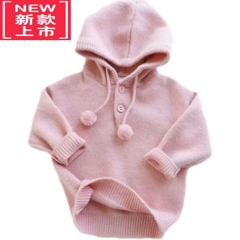 可莉允女童毛衣2022新款洋气儿童粉糯连帽套头针织衫女宝宝韩版帽子衫潮图片