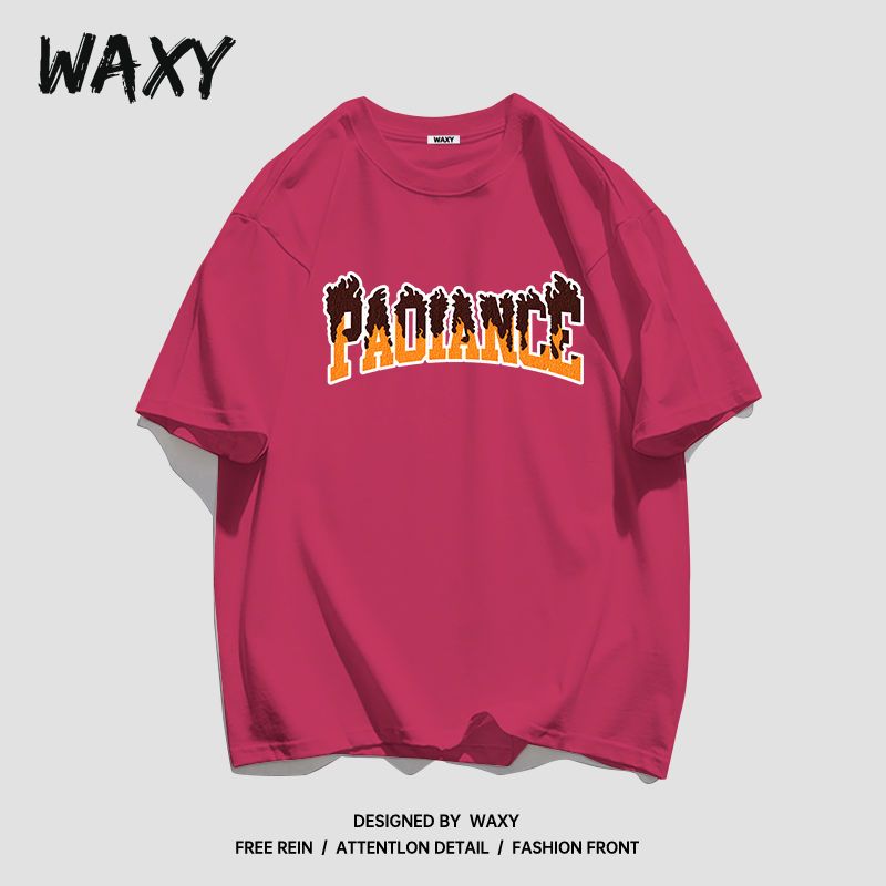 WAXY纯棉T恤圆领短袖女设计感小众学生宽松港风休闲潮流嘻哈上衣