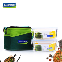 GLASSLOCK钢化玻璃保鲜盒两件套耐热密封盒储物罐收纳盒两件套装1200ml*2 正方形钢化玻璃保鲜盒