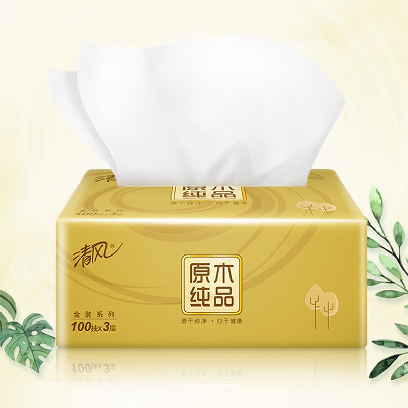 清风抽纸3层100抽24包*1箱原木金装AR42GZZ01高清大图