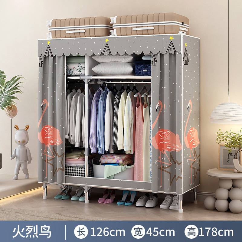 迅迈 衣柜家用卧室简易组装布衣橱钢管结实耐用经济型小户型柜子出租房