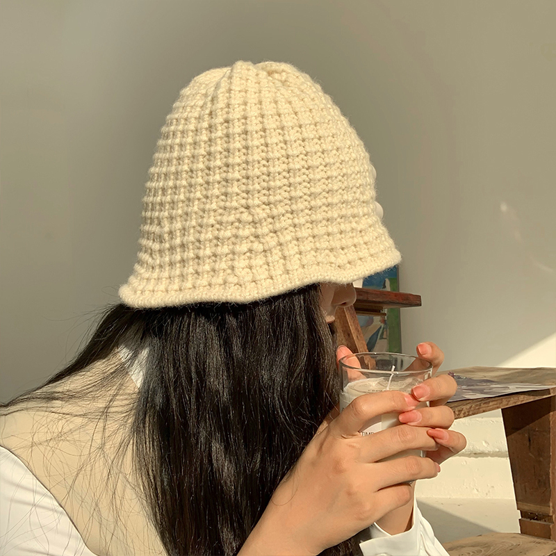 盛世尼曼日系ju显脸小的网红款毛线针织帽盆帽日系水桶帽女适合圆脸渔夫帽帽子