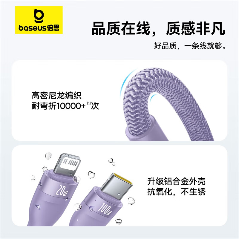 倍思苹果15Type-C数据线二合一快充100W双头充电线一拖二多头车载线适用手机ipad华为小米笔记本电脑高清大图