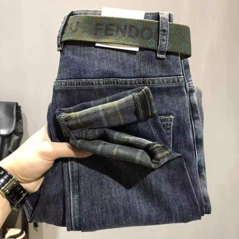 棉质牛仔裤男春秋季蓝灰潮牌休闲弹力小脚舒适水洗长裤莎丞 915蓝色 30
