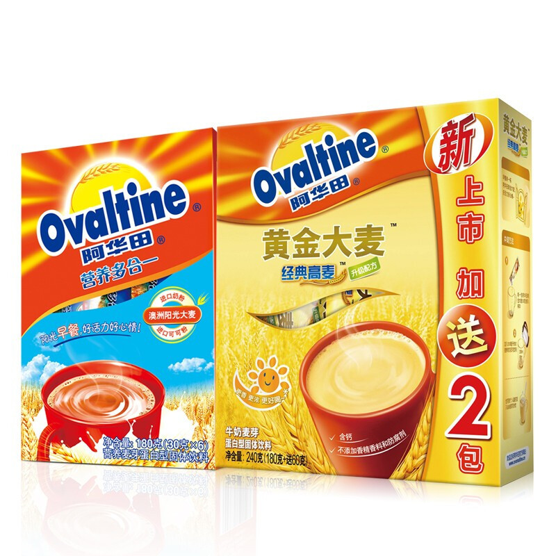 阿华田Ovaltine 办公室营养早餐组合可可粉配黄金大麦随身包早餐组合360g+180g