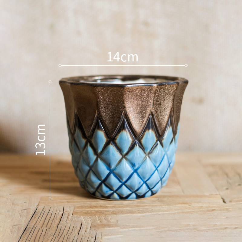 家柏饰(CORATED)釉下彩菠萝格瓷瓶柱盆怀旧艺术风格花瓶花器工艺陶瓷摆件 仿古花釉瓶(D款)高清大图