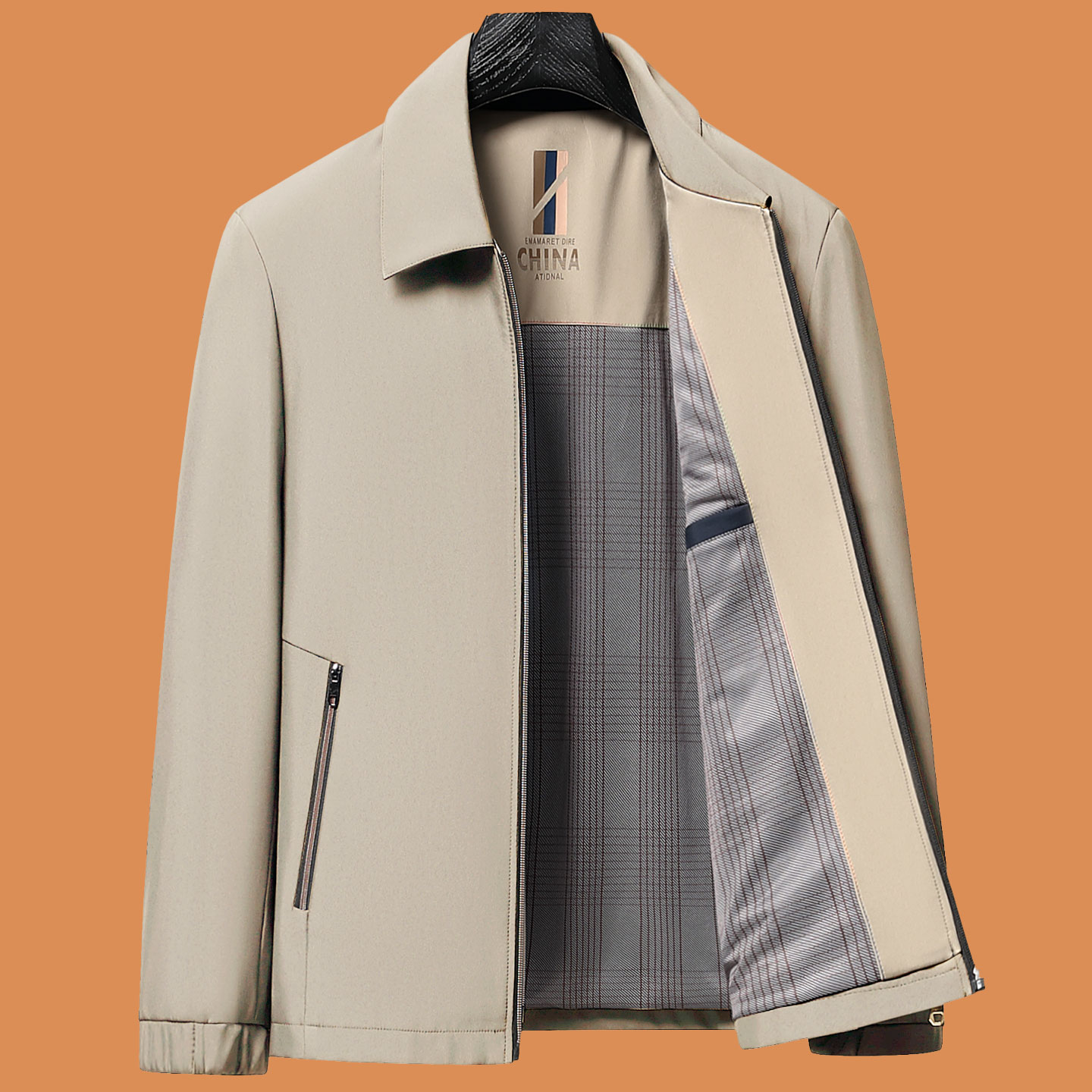 啄木鸟爸爸秋冬装外套装老爸50岁60中老年人男加棉加厚70爷爷棉衣 8607春秋款/卡其色 180/XL适合120-135斤