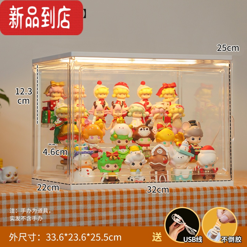 真智力手办收纳展示盒亚克力带灯大容量透明防尘模型盲盒收藏柜