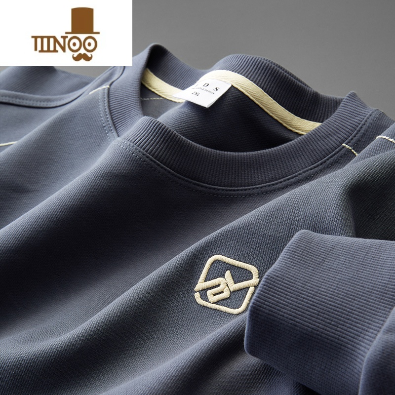 YANXU感字母刺绣肥佬卫衣男2023新款大码宽松胖子休闲圆领上衣 灰蓝色 4XL