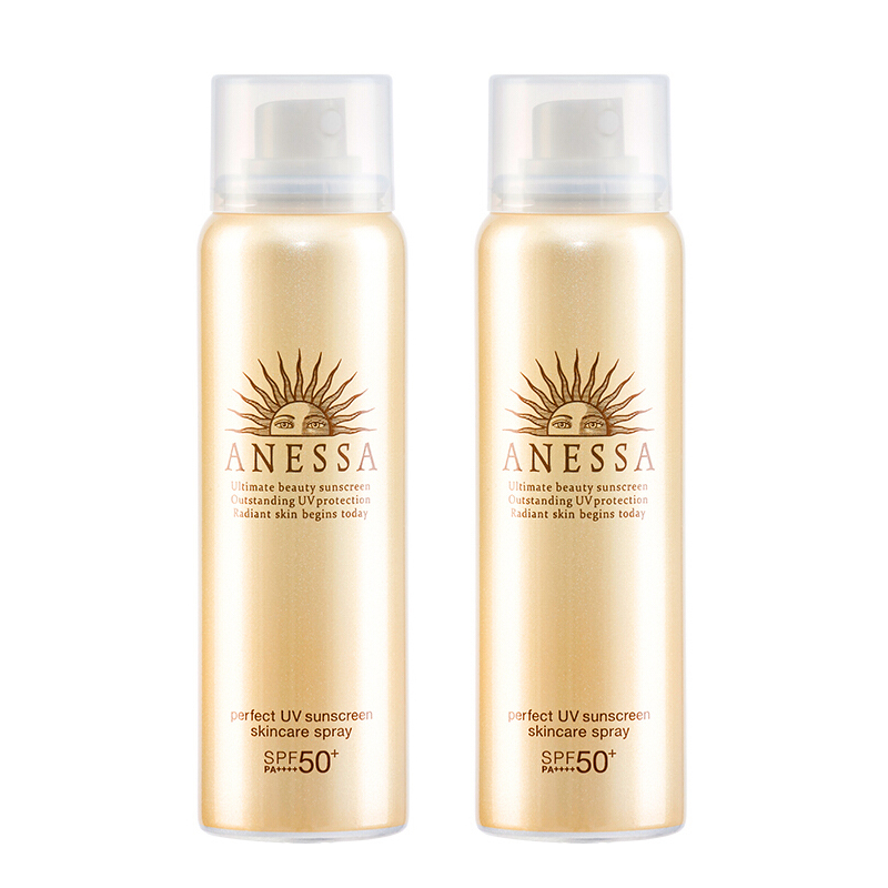 资生堂ANESSA安热沙安耐晒防晒霜乳防晒喷雾SPF50+PA++++防水防汗 金瓶防晒喷雾60ml两瓶装