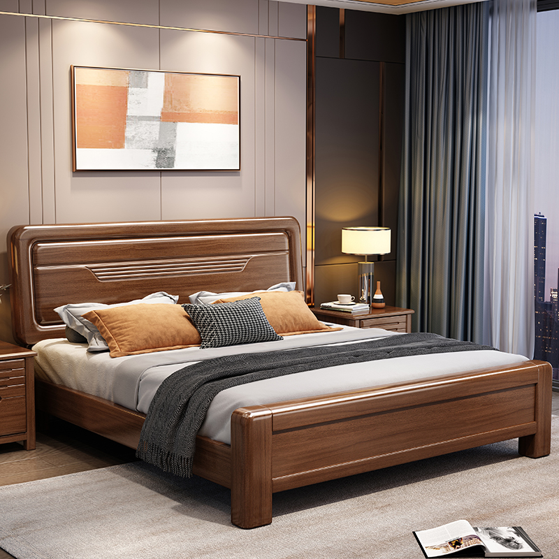 欧梵森 中式床实木床双人床1.8米床1.5m床现代简约卧室主卧大床轻奢气压储物高箱现代婚床胡桃木床实木家具床高清大图