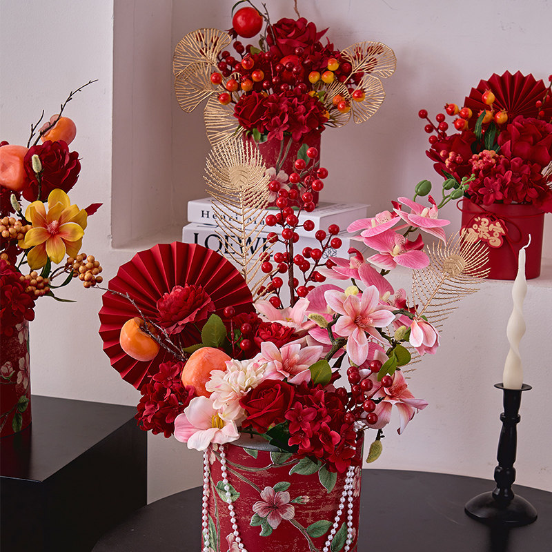 智美环球 仿真花结婚抱抱桶花手工diy材料婚房摆件 [柿柿如意]高清大图
