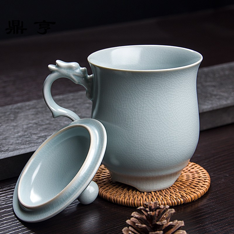 鼎亨开片汝窑办公杯男士 茶杯陶瓷 带盖随手大容量 泡茶个人水杯