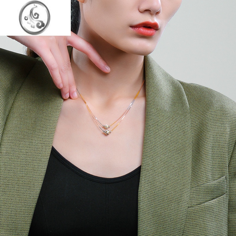 jimi彩银项链女925银银镀彩金双排锁骨链银饰气质送女友情人节礼物