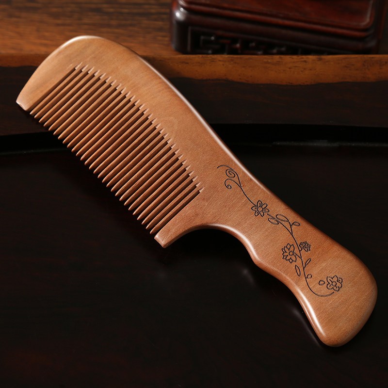天然桃木梳家用木头梳子静电脱正品檀香檀木牛角按摩防男女专用19cm带