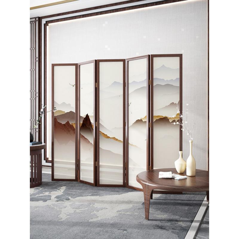 BONJEAN新中式实木屏风隔断客厅卧室办公室酒店简约现代折叠移动花鸟折屏高清大图